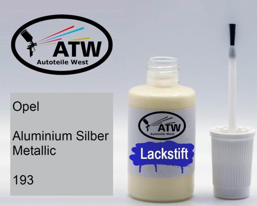 Opel, Aluminium Silber Metallic, 193: 20ml Lackstift, von ATW Autoteile West.